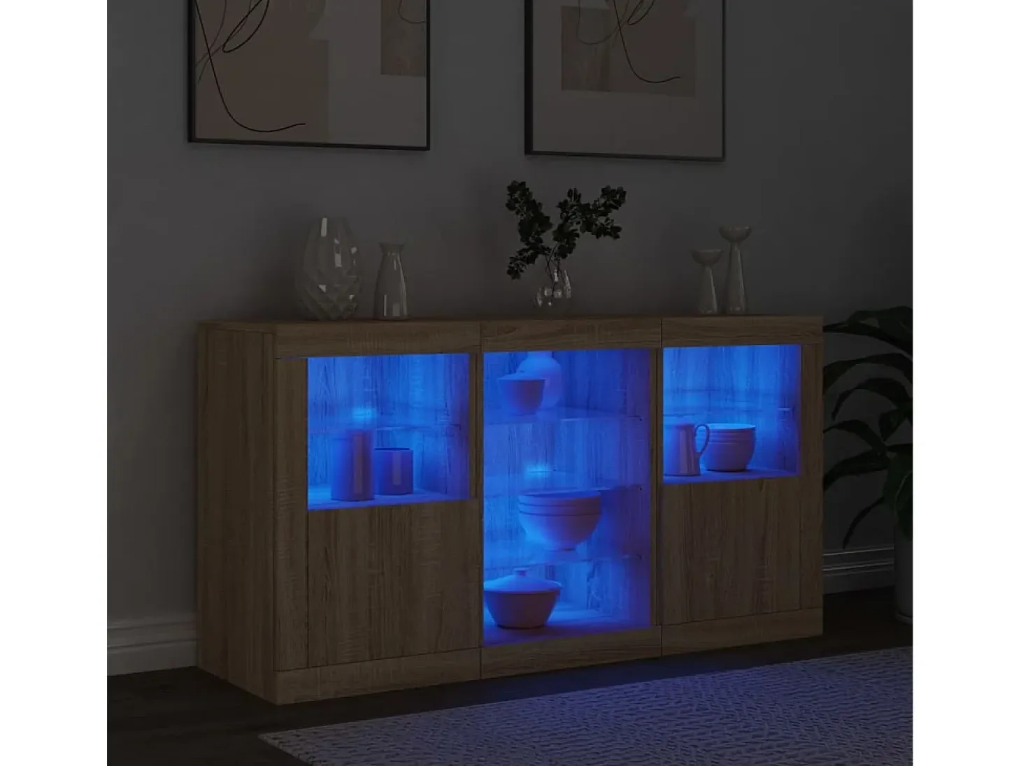 Aparador con luces LED roble Sonoma 123x37x67 cm