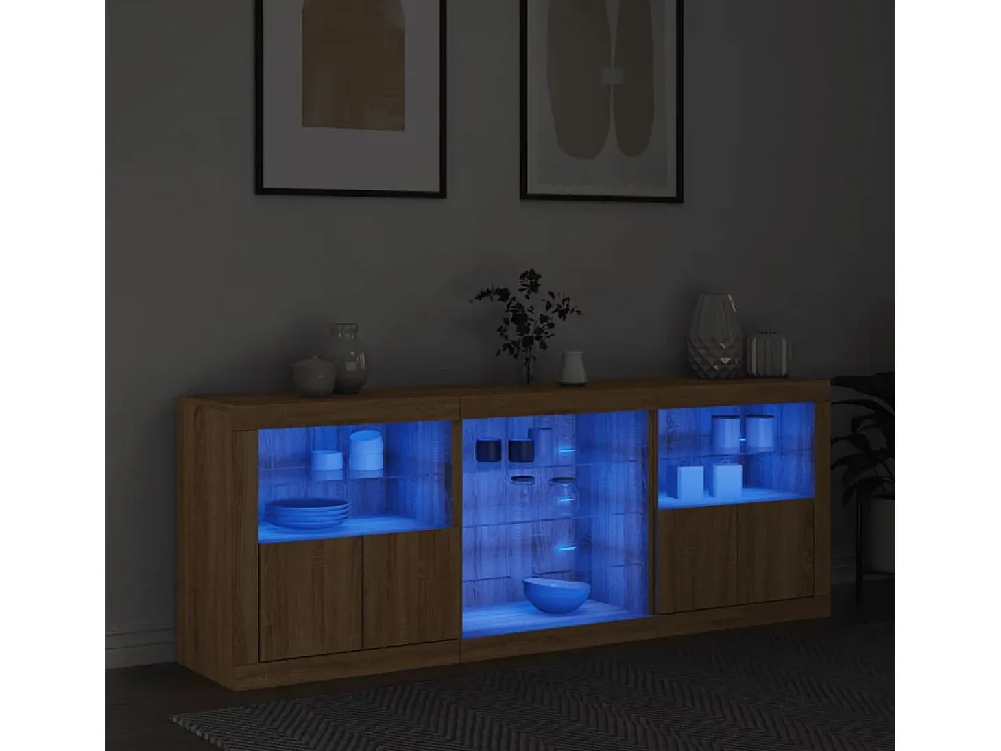 Aparador con luces LED roble Sonoma 181,5x37x67 cm ES726175