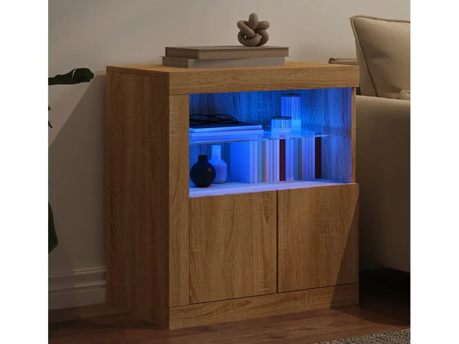 Aparador con luces LED roble Sonoma 60,5x37x67 cm ES848970