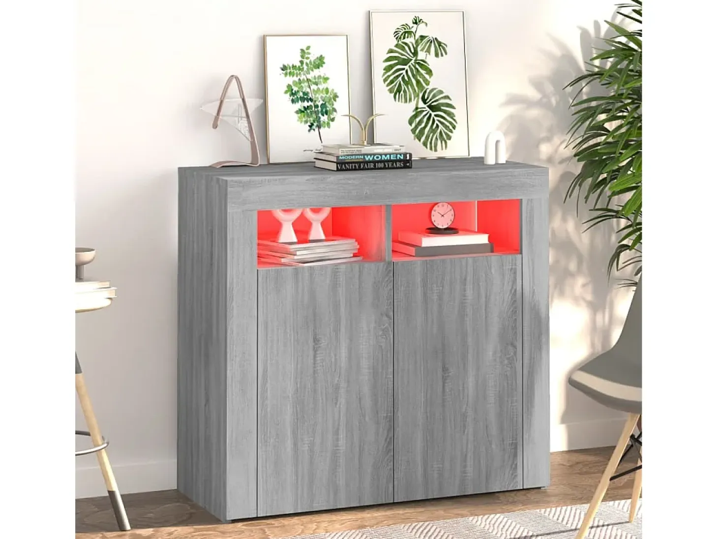 Aparador con luces LED Sonoma gris 80x35x75 cm