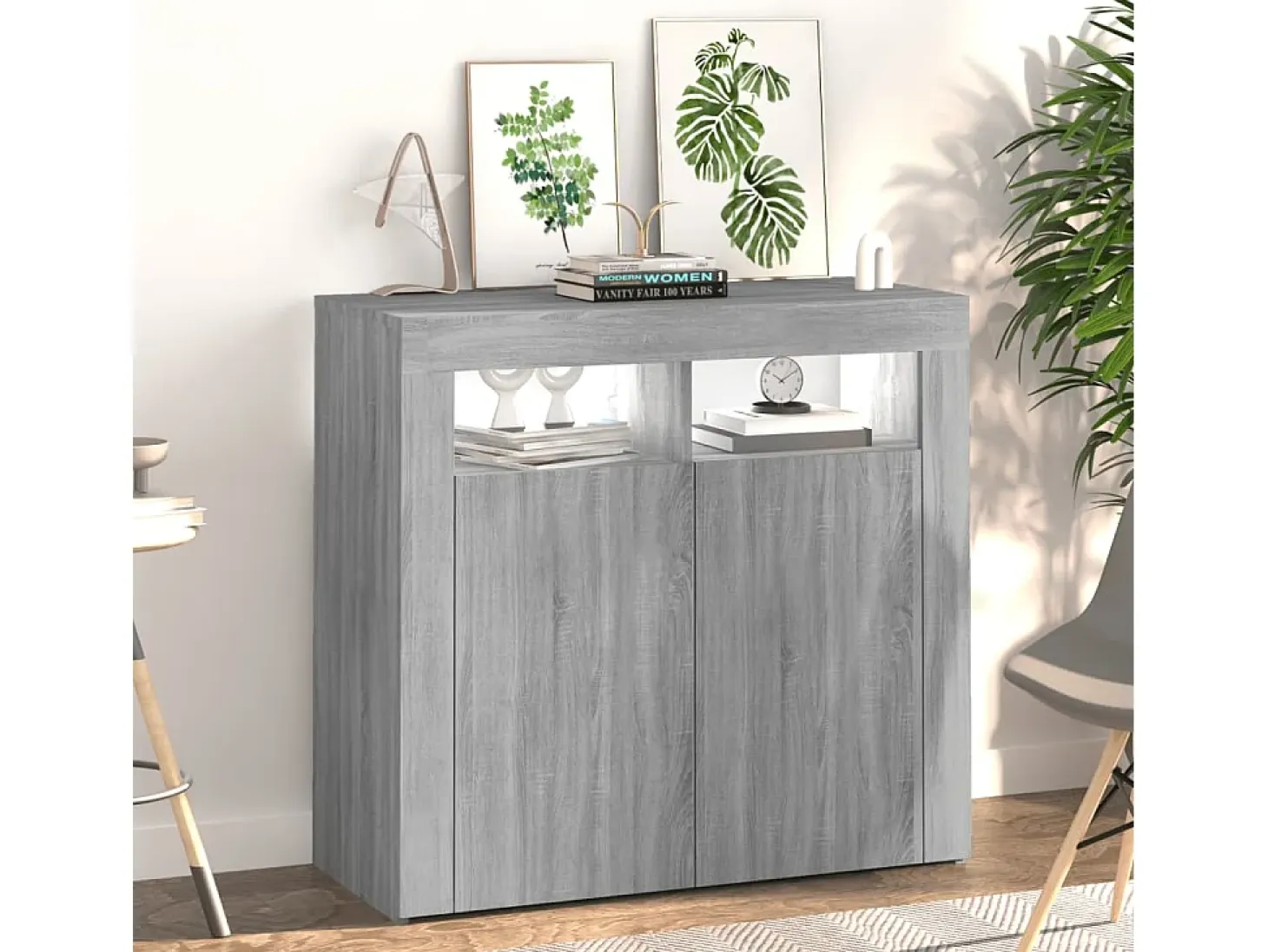 Aparador con luces LED Sonoma gris 80x35x75 cm