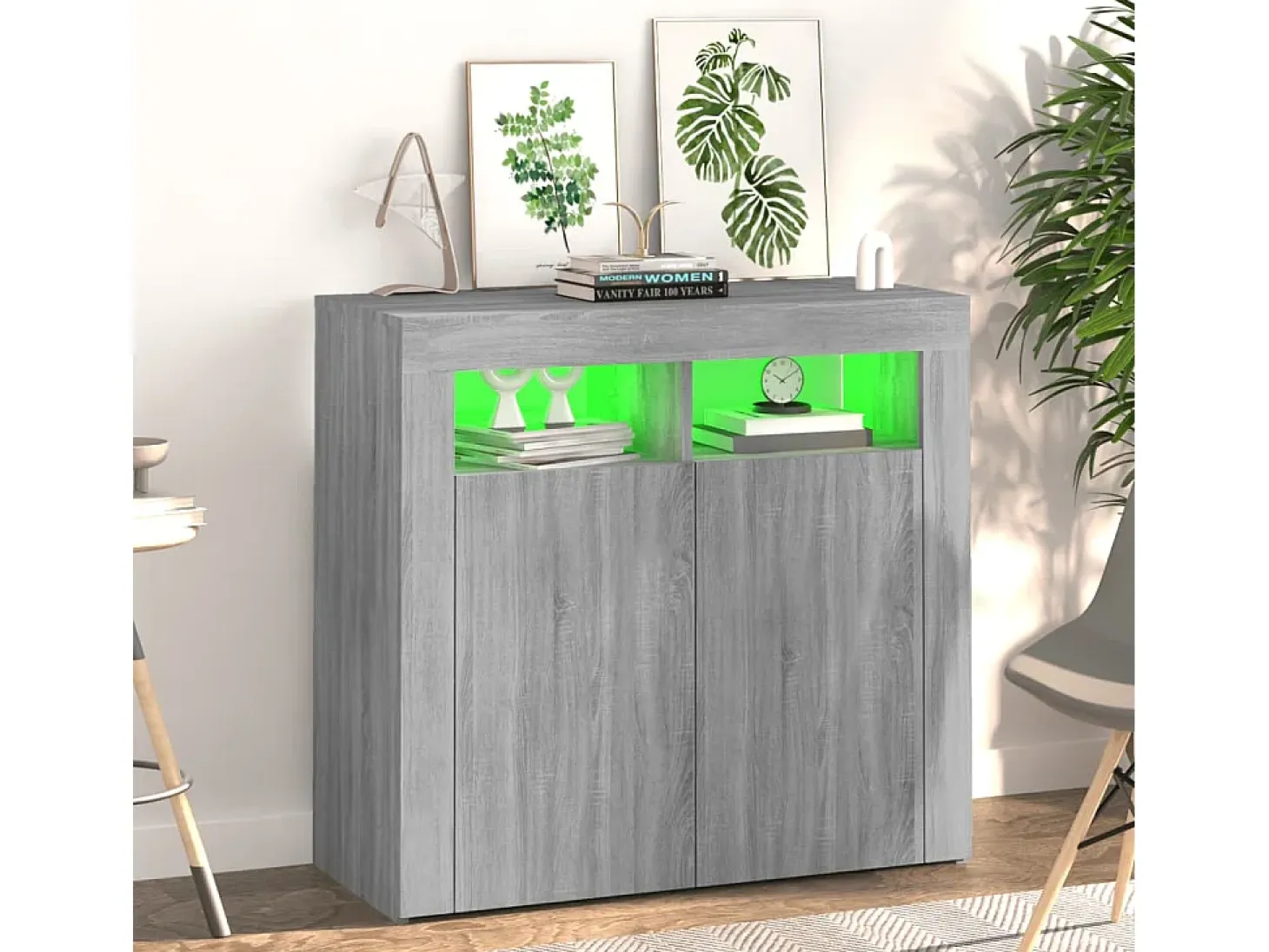 Aparador con luces LED Sonoma gris 80x35x75 cm