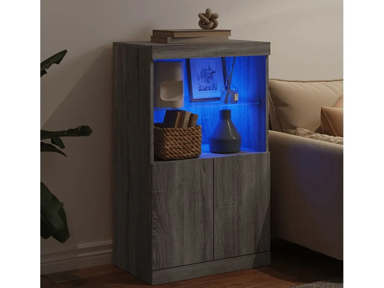 Aparador con luces LED Sonoma gris 60,5x37x100 cm