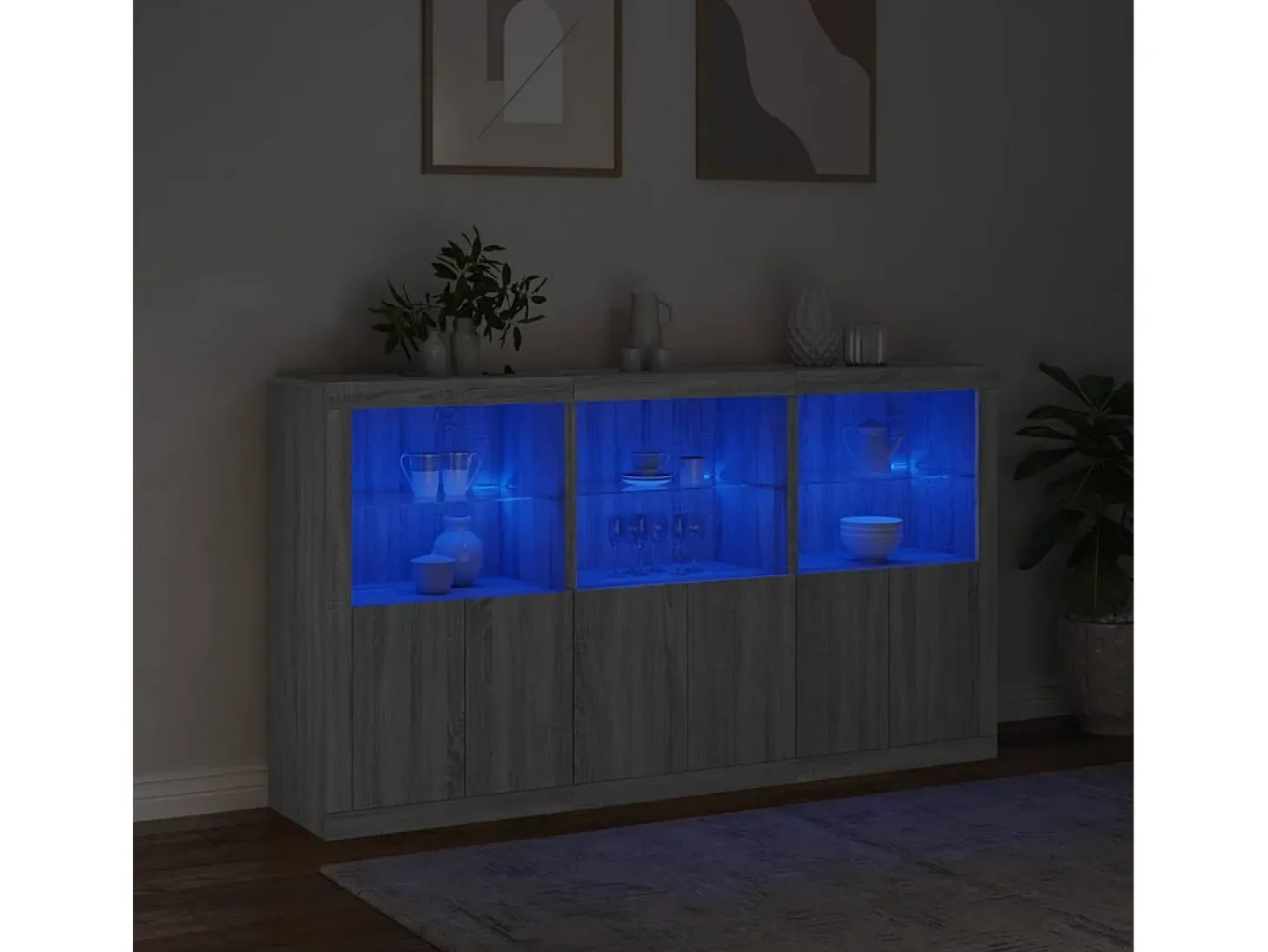 Aparador con luces LED Sonoma gris 181,5x37x100 cm