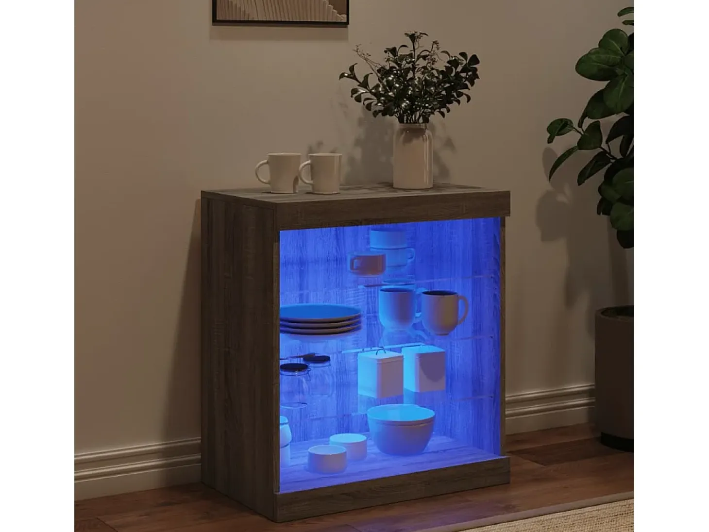 Aparador con luces LED Sonoma gris 60,5x37x67 cm