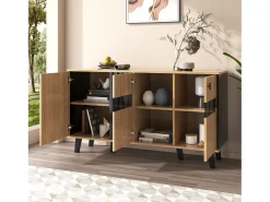 Aparador con luz LED - Cómoda moderna de 3 puertas con cristal - Color madera