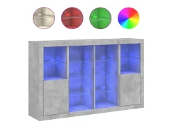 Aparador con luz LED 3 piezas madera de ingeniería gris hormigón