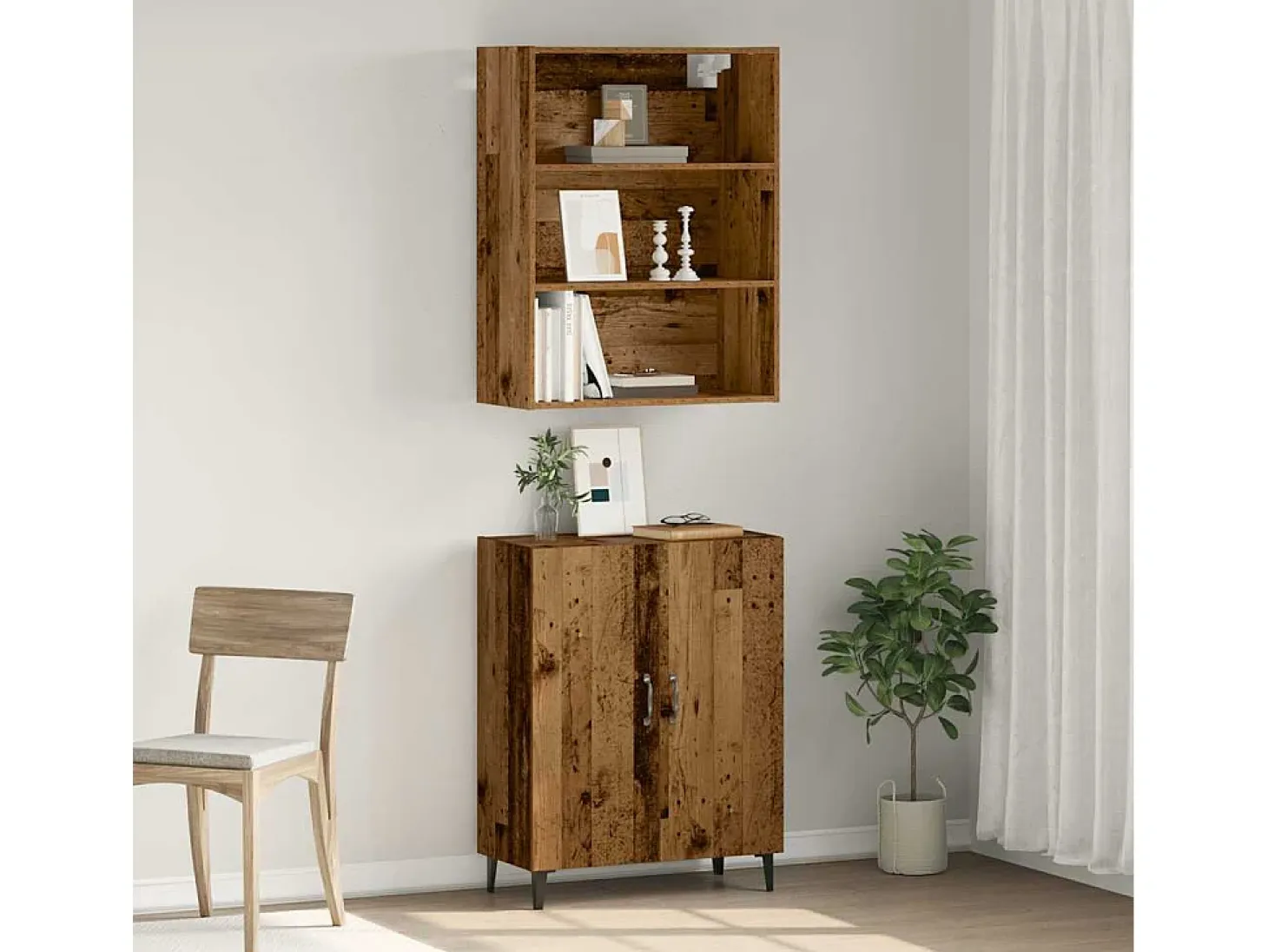 Aparador con mueble de pared de madera vieja de ingeniería de madera