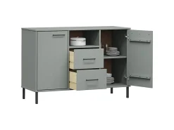 Aparador con patas metal OSLO madera maciza gris 113x40x77 cm ES39903