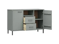 Aparador con patas metal OSLO madera maciza gris 113x40x77 cm ES39903