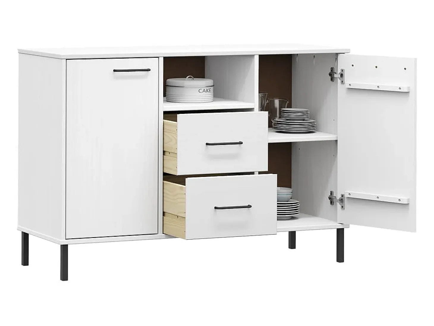 Aparador con patas metal OSLO madera maciza blanco 113x40x77 cm