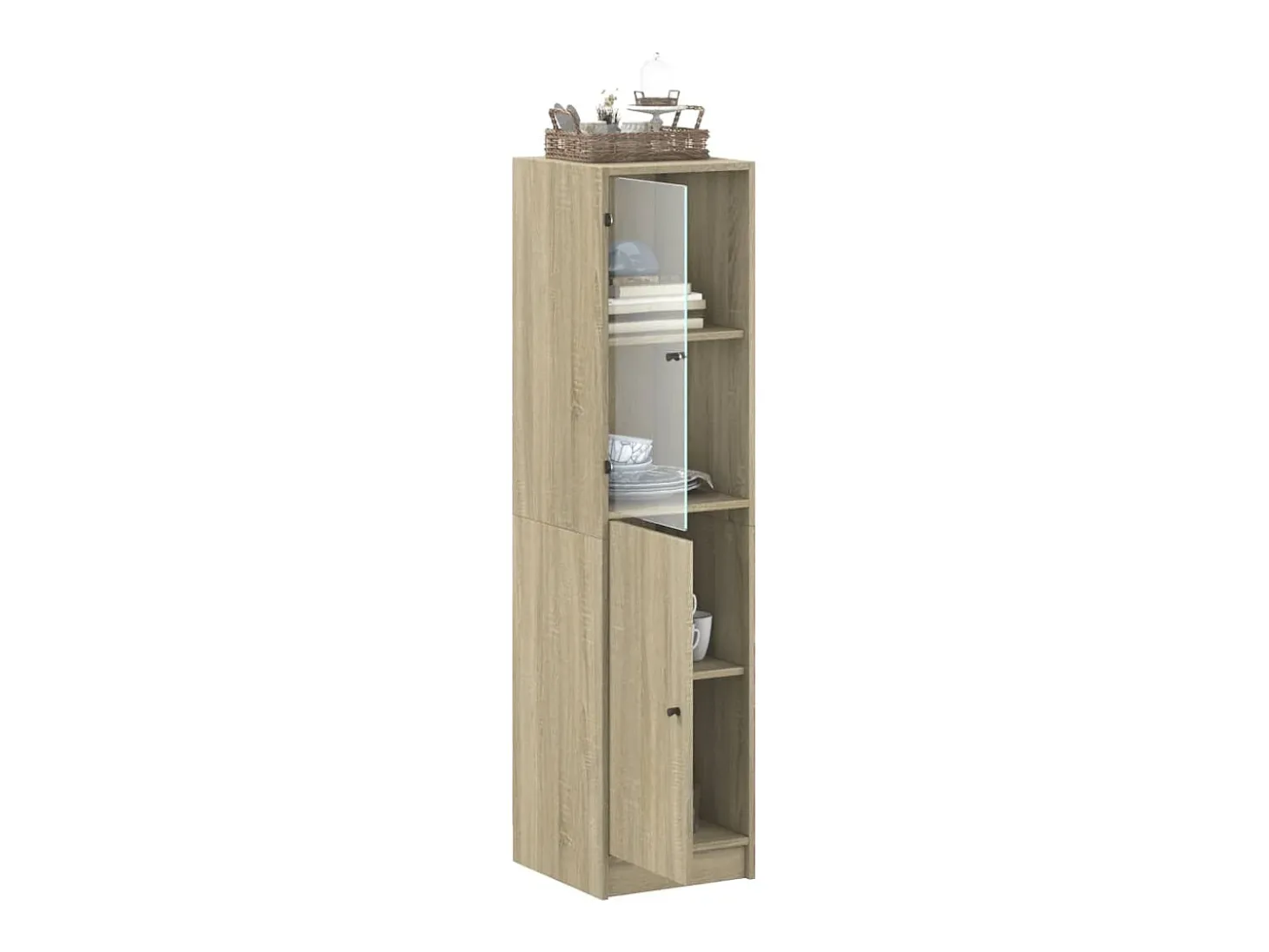 Aparador con puerta de cristal en roble Sonoma 35x37x142 cm
