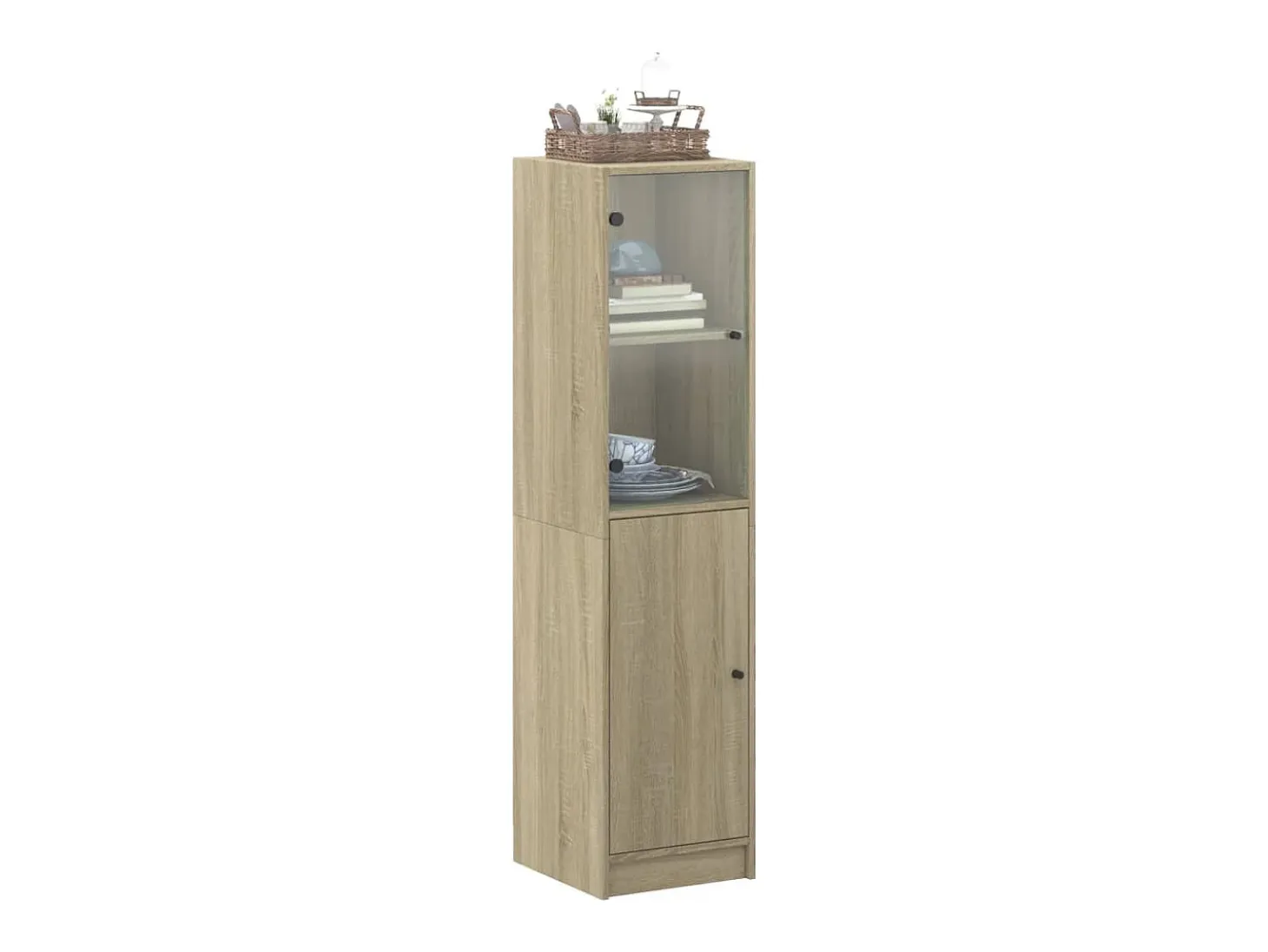 Aparador con puerta de cristal en roble Sonoma 35x37x142 cm