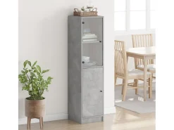 Aparador con puerta de vidrio gris hormigón 35x37x142 cm ES750754