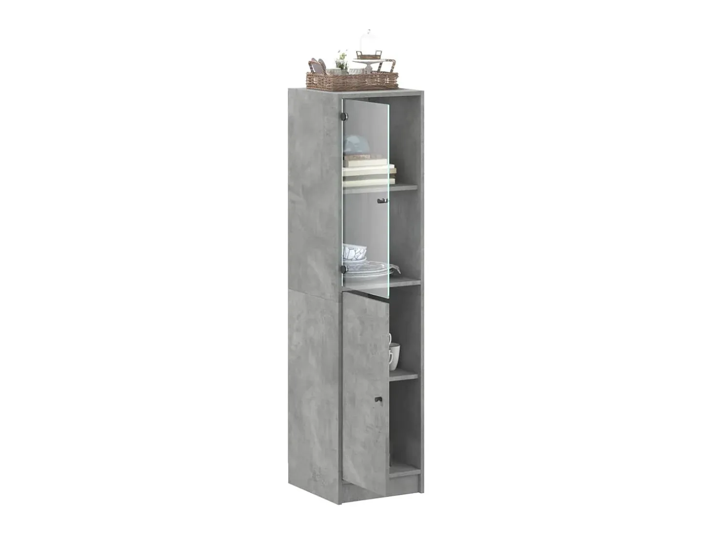 Aparador con puerta de vidrio gris hormigón 35x37x142 cm ES750754