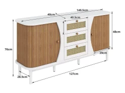 Aparador con puertas correderas y estantes regulables, MDF y aglomerado, blanco y madera (140,5x40x76cm)