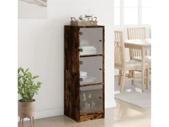 Aparador con puertas de cristal roble ahumado 35x37x109 cm