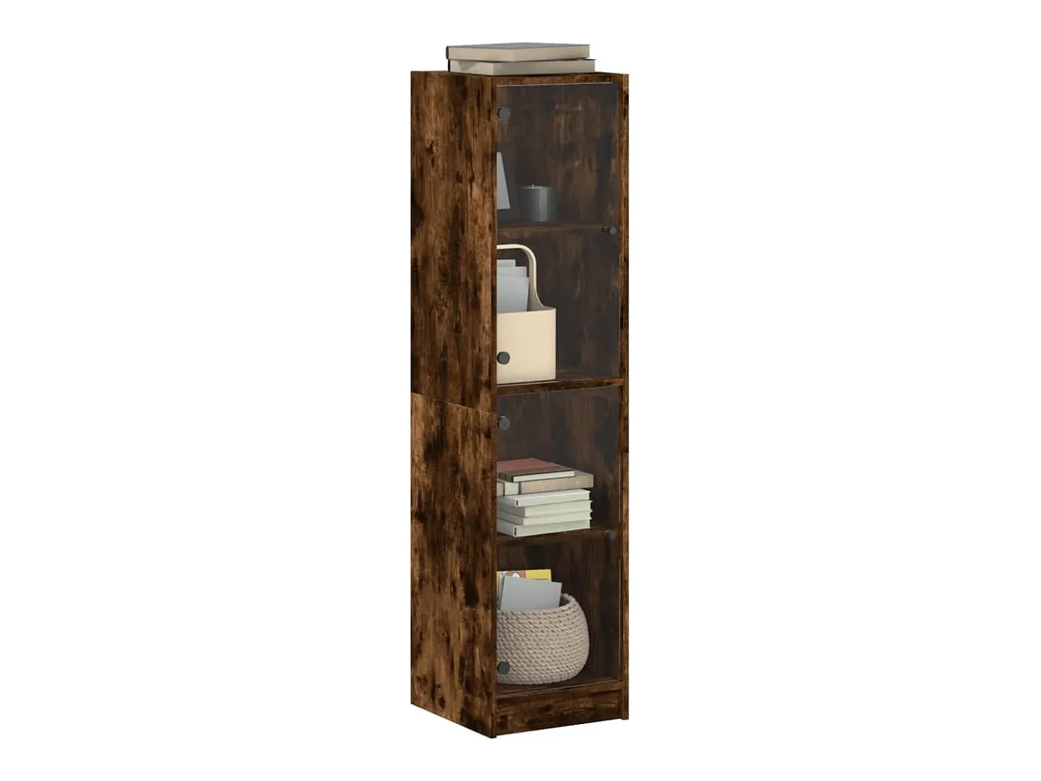 Aparador con puertas de cristal roble ahumado 35x37x142 cm