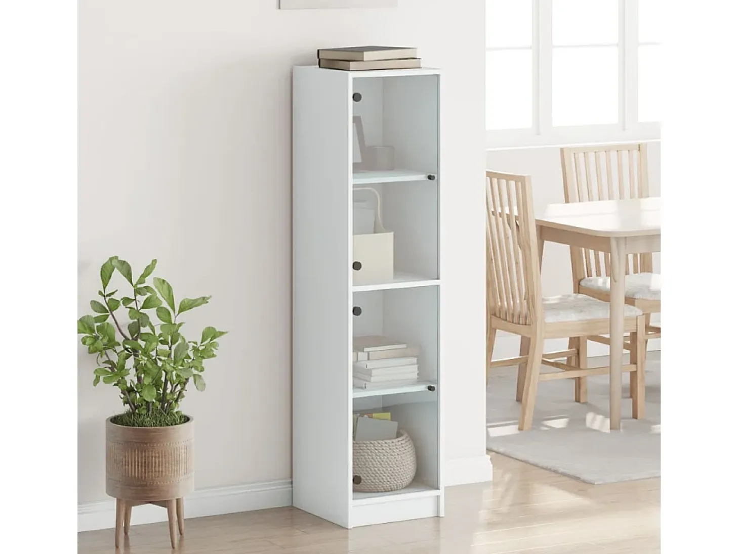 Aparador con puertas de vidrio blanco 35x37x142 cm ES740563