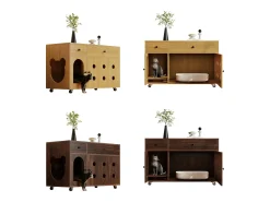 Aparador con ruedas - 100 x 45 x 66 cm - con arenero extraíble + aislamiento de olores - MDF - marrón oscuro