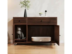 Aparador con ruedas - 100 x 45 x 66 cm - con arenero extraíble + aislamiento de olores - MDF - marrón oscuro