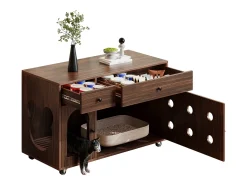 Aparador con ruedas - 100 x 45 x 66 cm - con arenero extraíble + aislamiento de olores - MDF - marrón oscuro