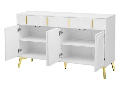 Aparador con tiradores y patas dorados, 4 puertas, 4 cajones, con laminado extraíble, adecuado para salón y comedor, 140*37,8*82 cm.
