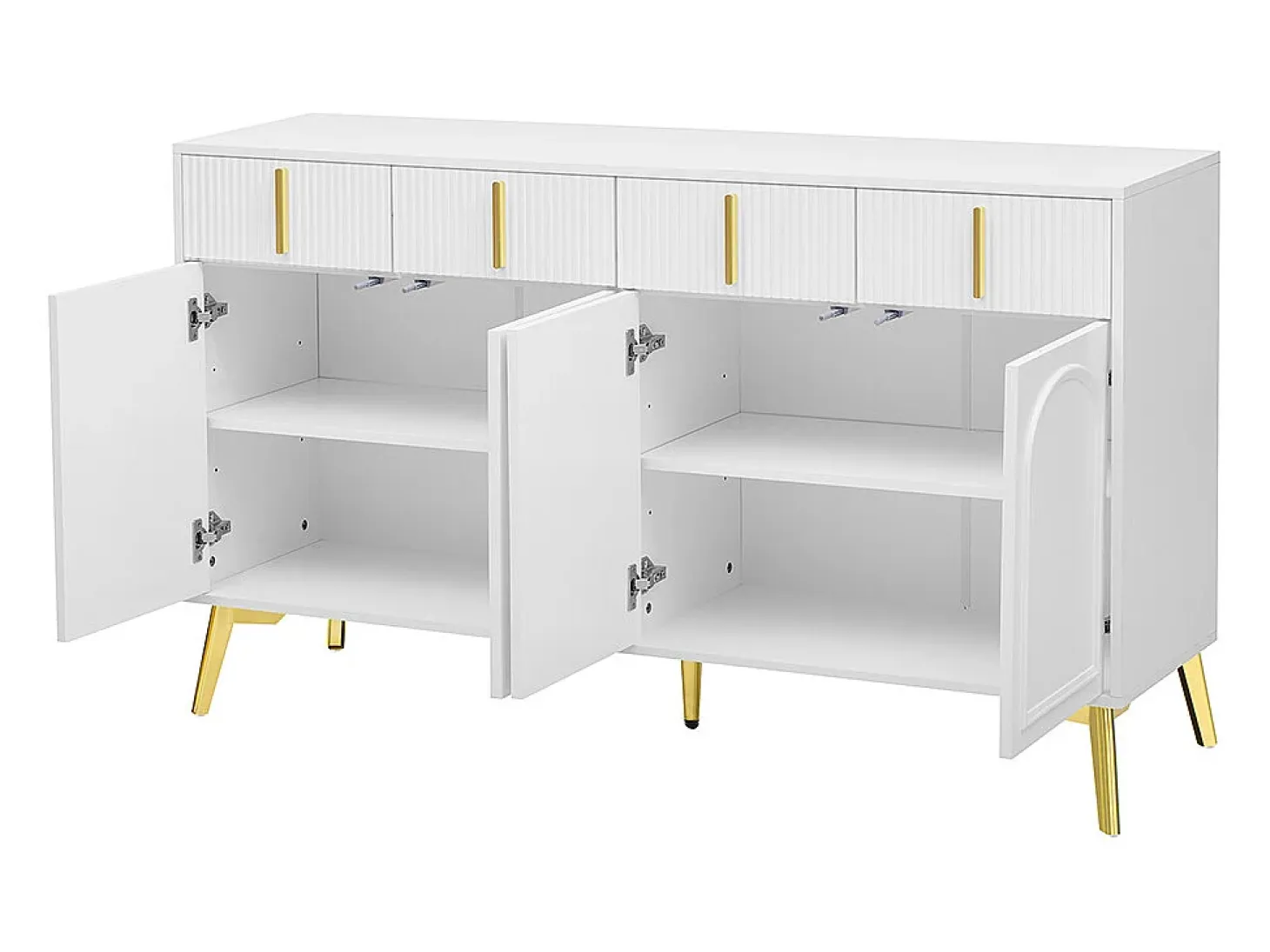 Aparador con tiradores y patas dorados, 4 puertas, 4 cajones, con laminado extraíble, adecuado para salón y comedor, 140*37,8*82 cm.