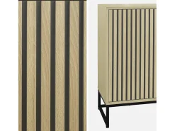 Aparador contemporáneo acanalado efecto madera 3 puertas, 160cm