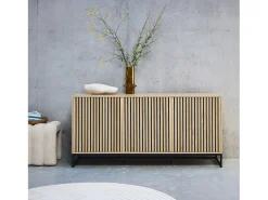 Aparador contemporáneo acanalado efecto madera 3 puertas, 160cm