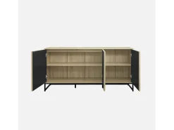 Aparador contemporáneo acanalado efecto madera 3 puertas, 160cm