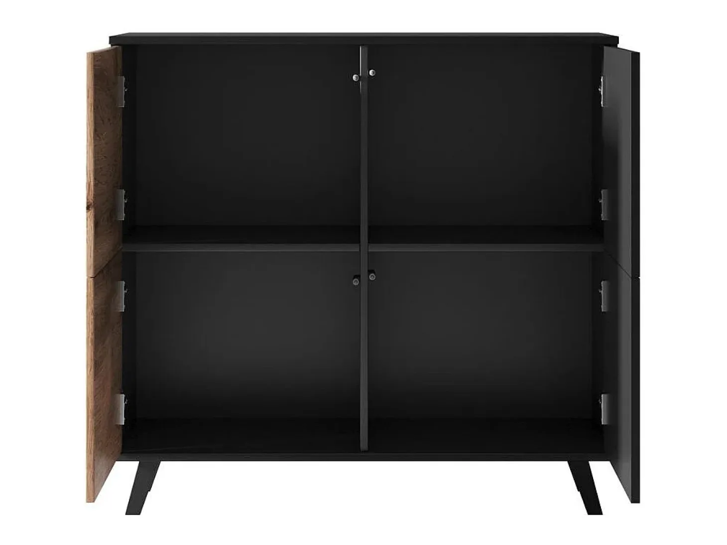 Aparador contemporáneo de 2 puertas de 100 cm en roble wotan y acabado PUMP negro