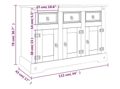 Aparador Corona madera maciza de pino marrón miel 112x43x78 cm