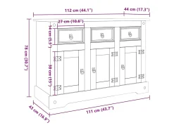 Aparador Corona marrón 112x44x78 cm madera maciza de pino mexicano