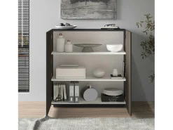 Aparador Coste con 2 puertas efecto cannetè, color antracita mate y madera oscura, 120 x 43 x 126 cm