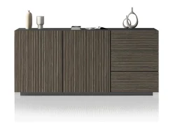 Aparador Coste con 2 puertas y 3 cajones, color antracita mate y madera oscura, 180 x 43 x 86 cm