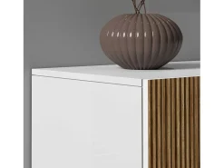 Aparador Coste con 4 puertas efecto cannetè blanco mate y madera clara 200x43x86 cm