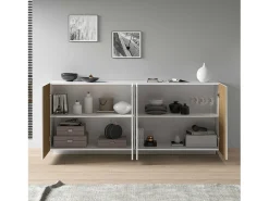 Aparador Coste con 4 puertas efecto cannetè blanco mate y madera clara 200x43x86 cm