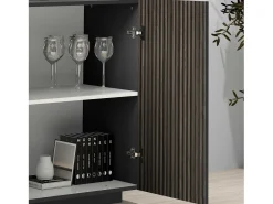Aparador Coste con 4 puertas efecto cannetè antracita mate y madera oscura 200x43x86 cm