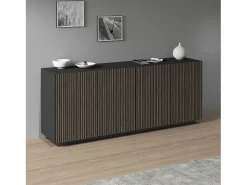 Aparador Coste con 4 puertas efecto cannetè antracita mate y madera oscura 200x43x86 cm