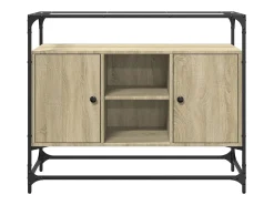 Aparador cristal y madera ingeniería roble Sonoma 98x35x81 cm