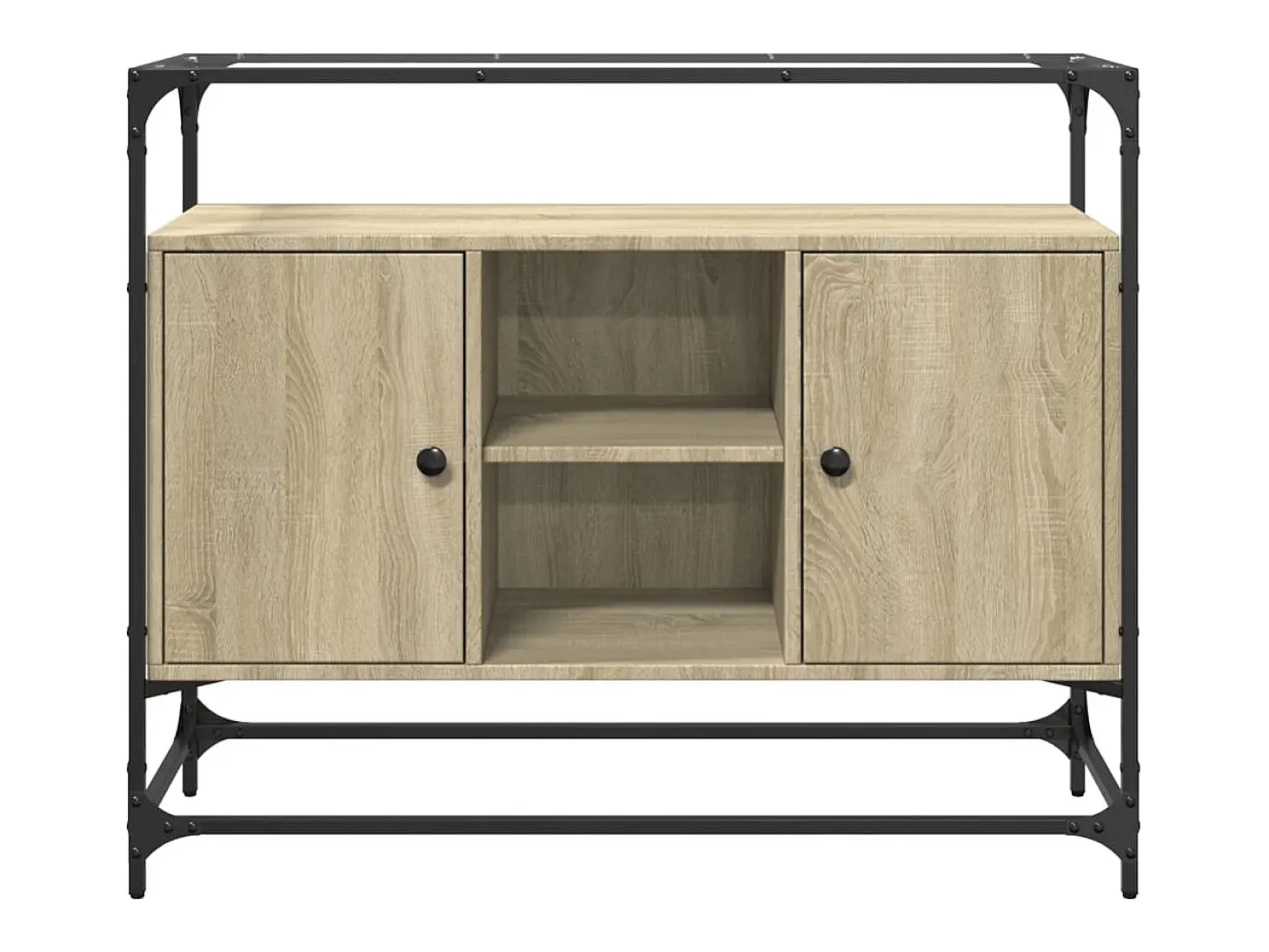 Aparador cristal y madera ingeniería roble Sonoma 98x35x81 cm