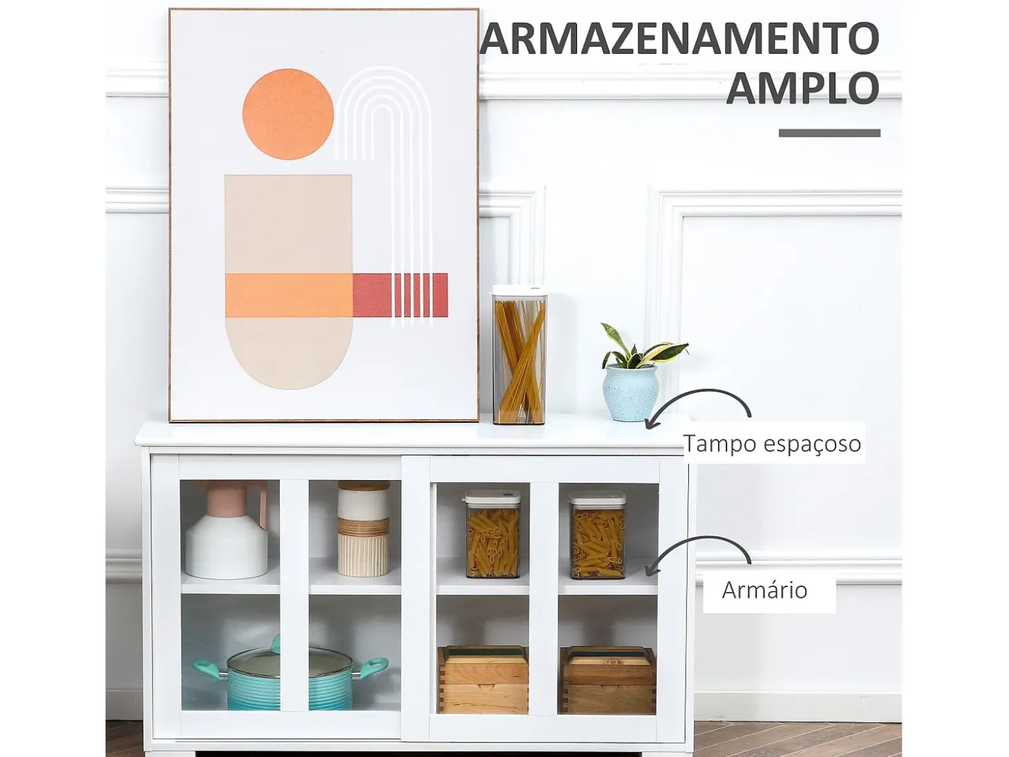 Aparador Cuarzo Homcom 2 puertas corredizas blanco 62,5x107x33 cm