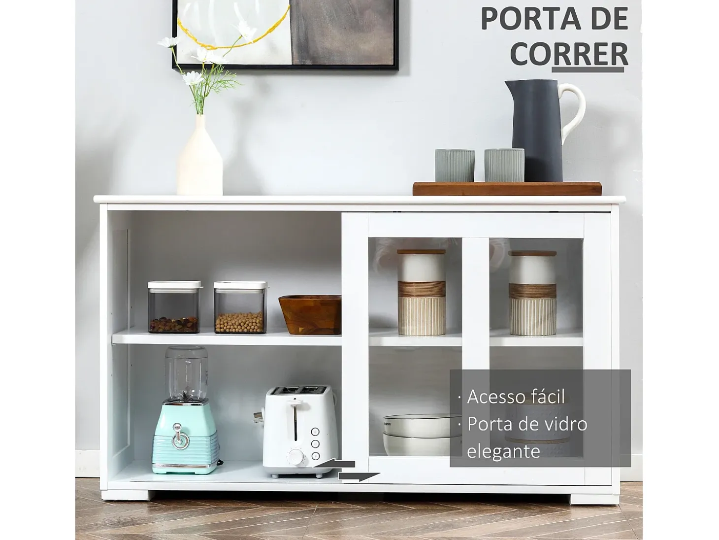 Aparador Cuarzo Homcom 2 puertas corredizas blanco 62,5x107x33 cm
