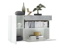 Aparador de 1 cajón y 2 puertas, colección KALO, color blanco efecto concreto, ideal para su sala de estar.