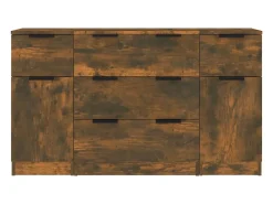 Aparador de 3 piezas de madera de ingeniería de roble ahumado