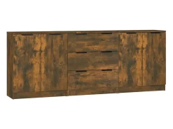 Aparador de 3 piezas madera manufacturada color roble ahumado