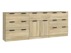 Aparador de 3 piezas madera contrachapada color roble Sonoma