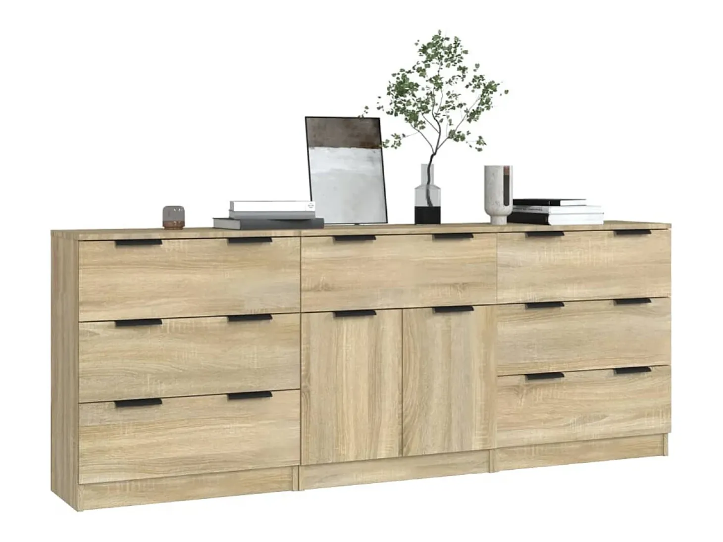Aparador de 3 piezas madera contrachapada color roble Sonoma