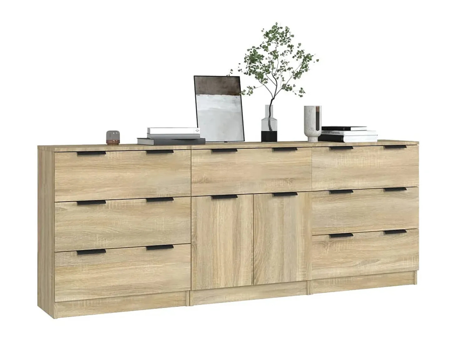 Aparador de 3 piezas madera contrachapada color roble Sonoma ES33665